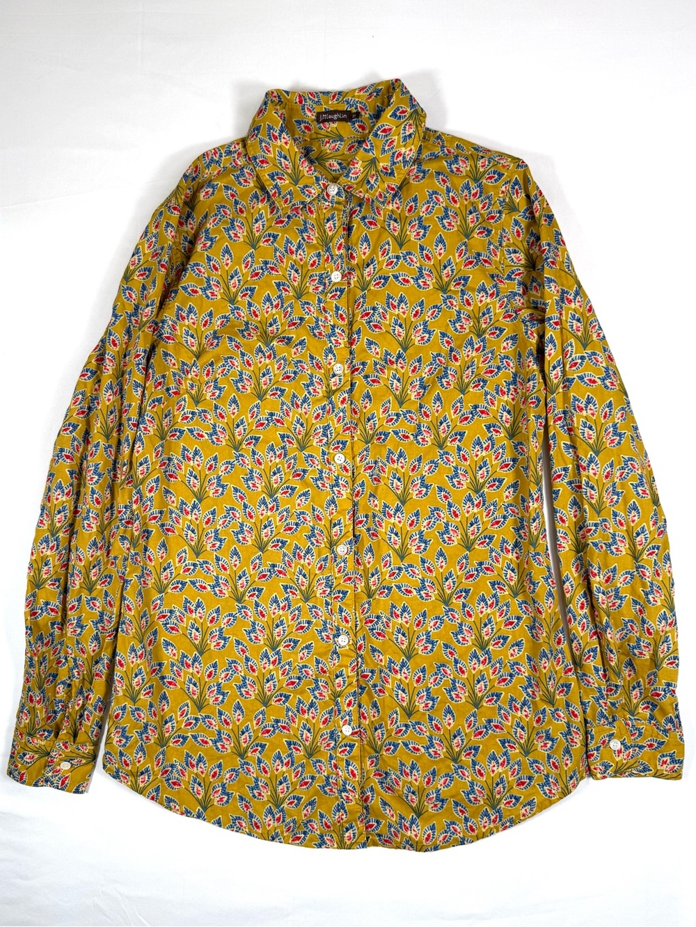J MCLAUGHLIN Womens Button Front Shirt XS Floral Leaf Print Cotton Long Sleeve